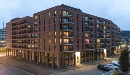 Neubau althardstrasse regensdorf aussenansicht beleuchtet